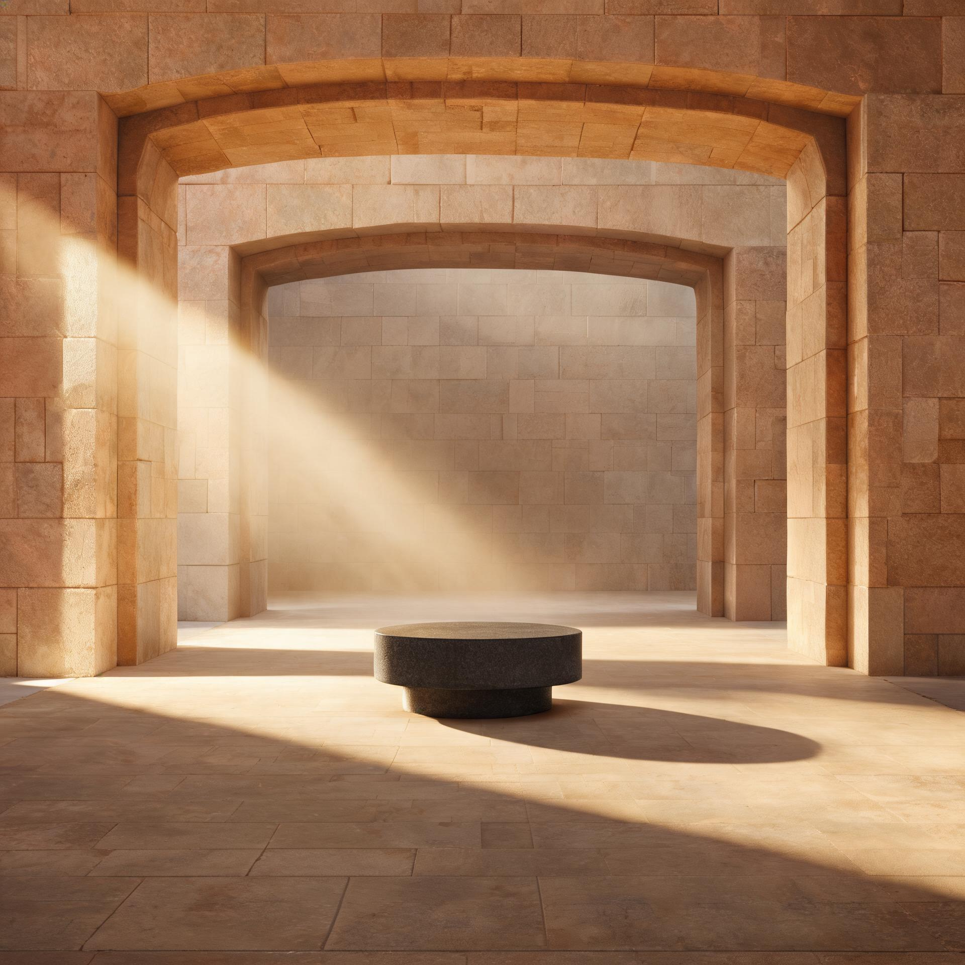Sandstone arch and stone pedestal used as the scene reference