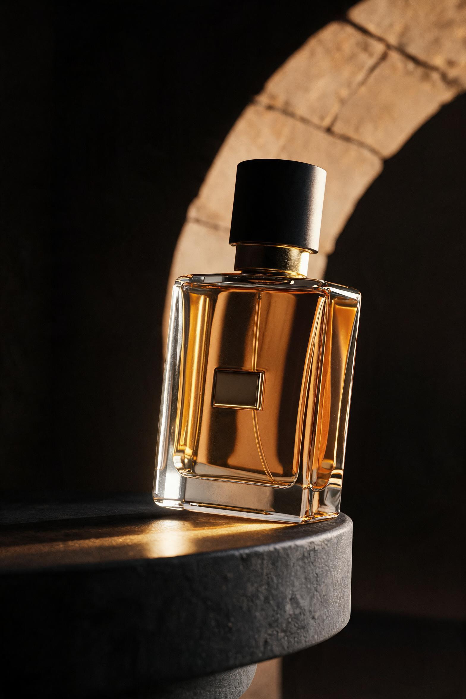 Luxury amber perfume campaign image generated from three role-based references
